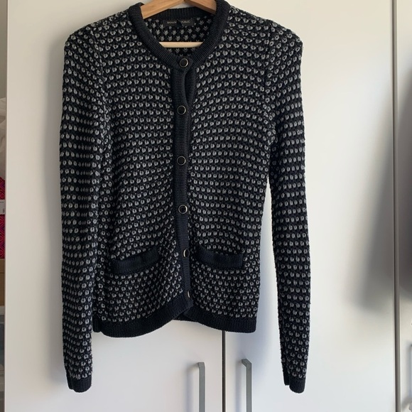 BANANA REPUBLIC Black & Grey Knit Pattern Heavyweight Cardigan XSmall EUC - Picture 1 of 8